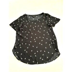 Banana Republic Black Blouse Llama Print XXS XXSP petite
